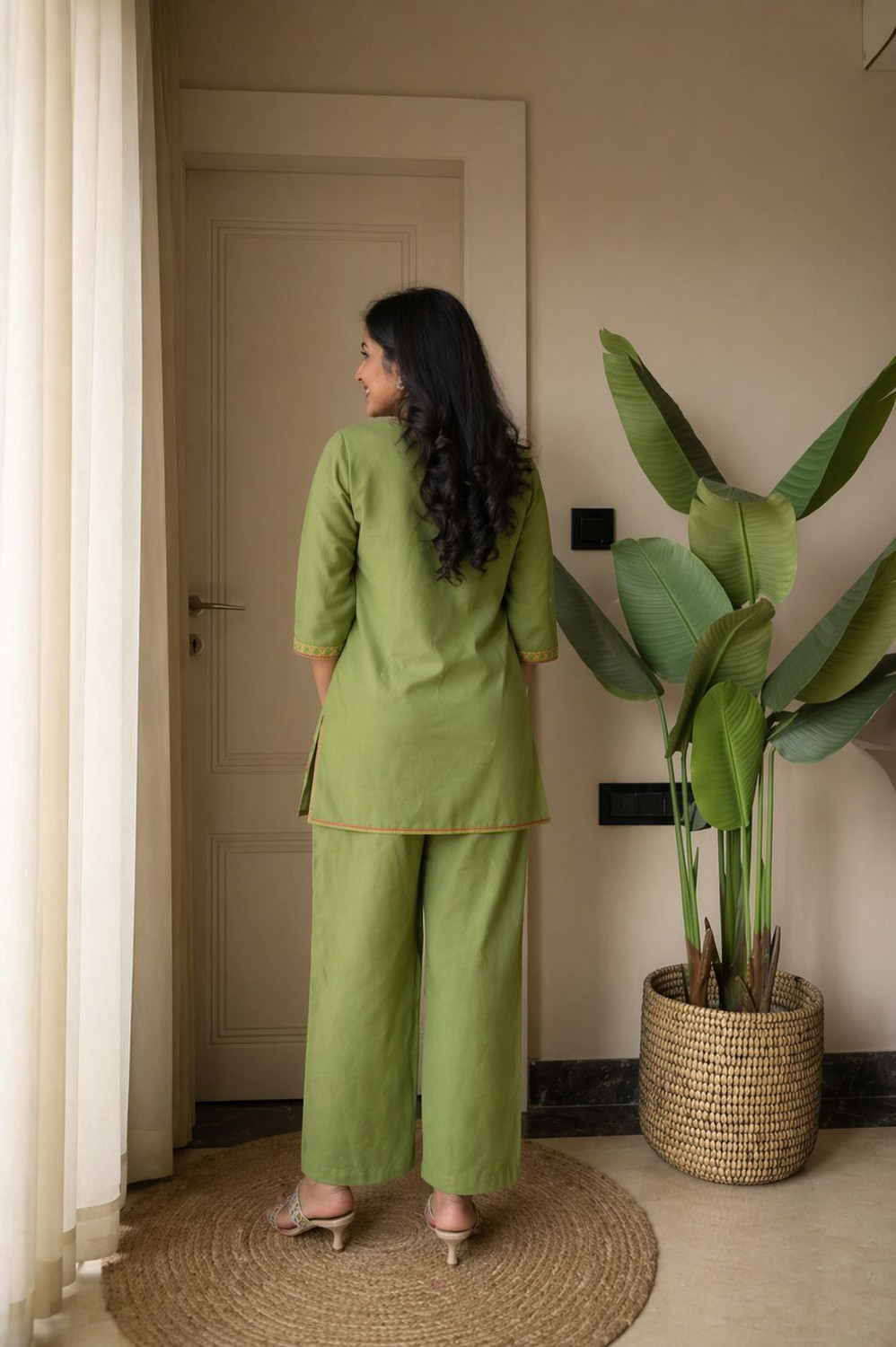 Image of HOMETRACE Embroidered Kurta, Trouser /Pant & Dupatta Set