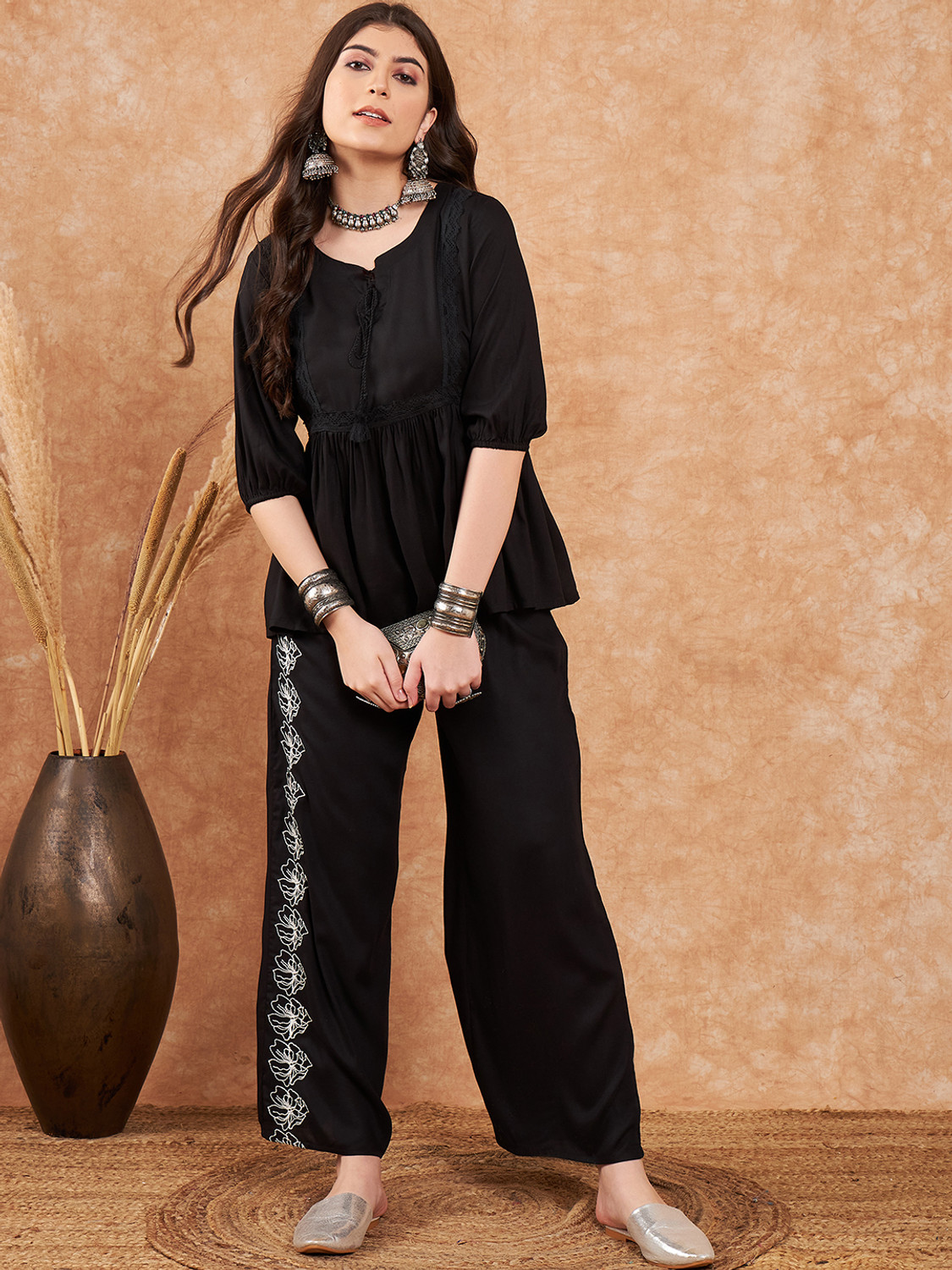 Image of Bunaiwala Women Ethnic Top Palazzo Set