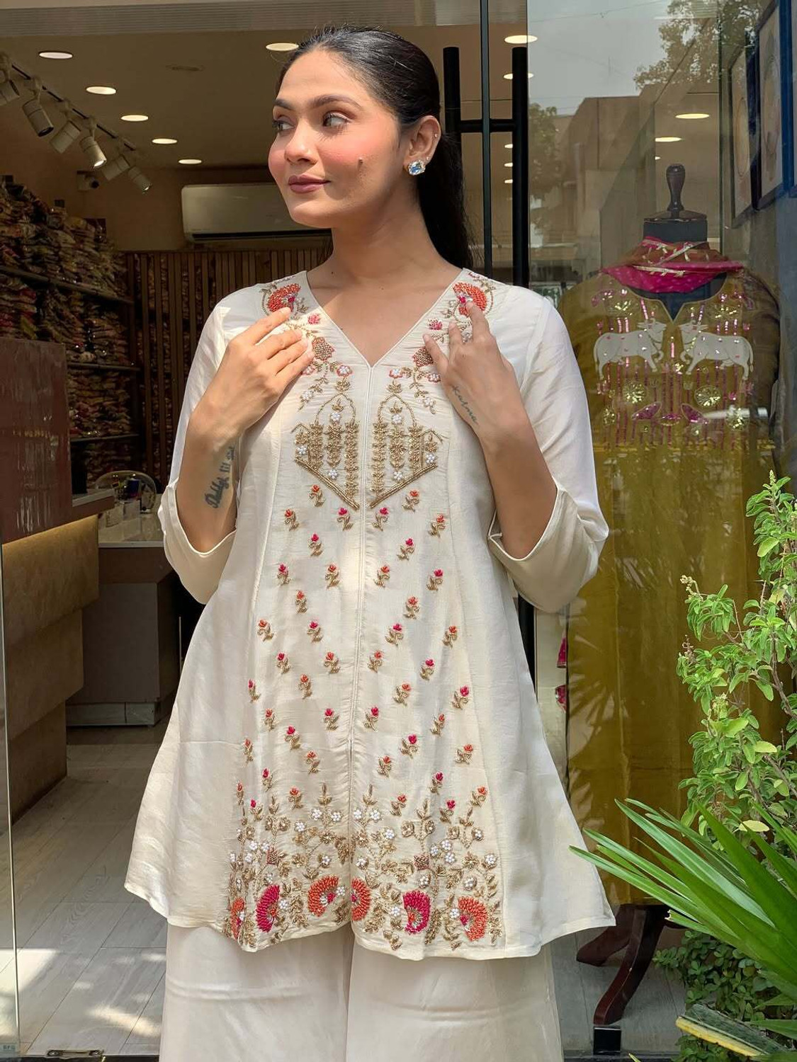 Image of MAHELIKA Women Ethnic Top Palazzo Set
