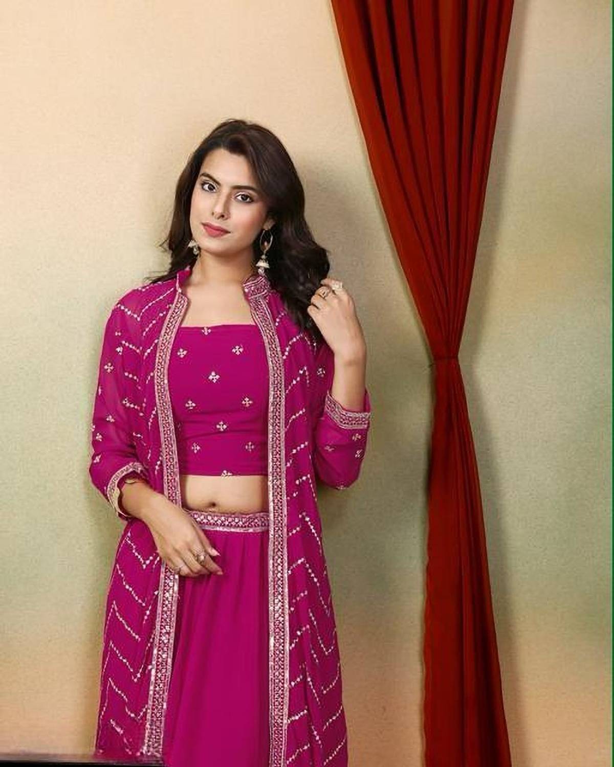 Women Georgette Ethnic Top Skirt Ethnic Jacket Set