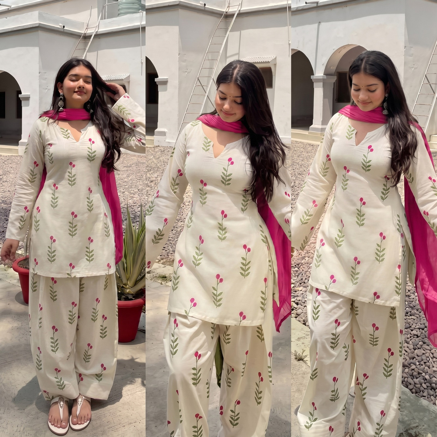 Image of Jems World Women Khadi Cotton Kurta Patiala Dupatta Set