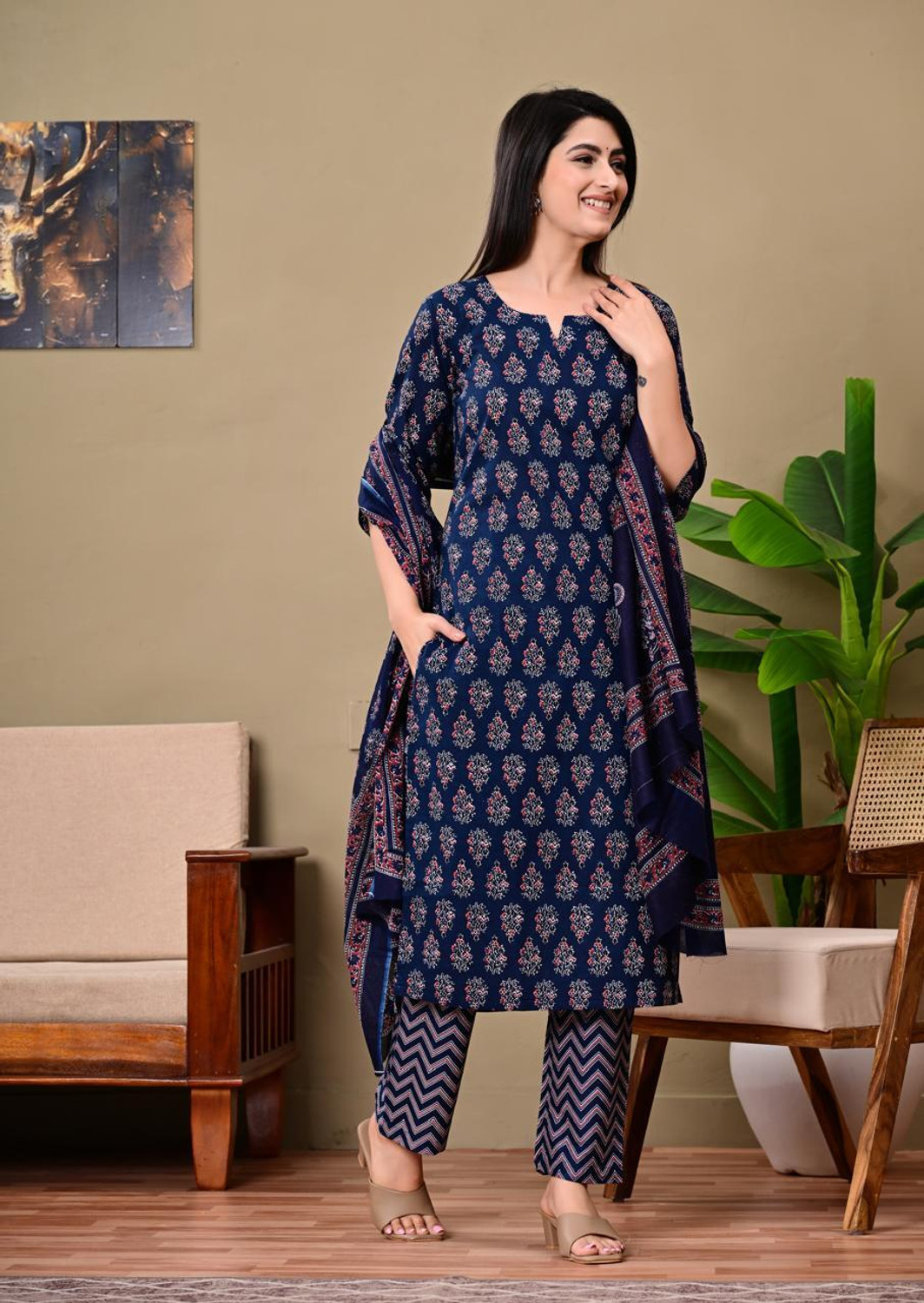 Image of SINGH ENTERPRISES Printed Kurta, Salwar & Dupatta Set