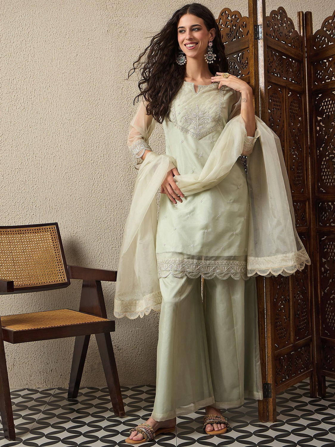 Image of AVANSHEE Women Kurta Palazzo Dupatta Set