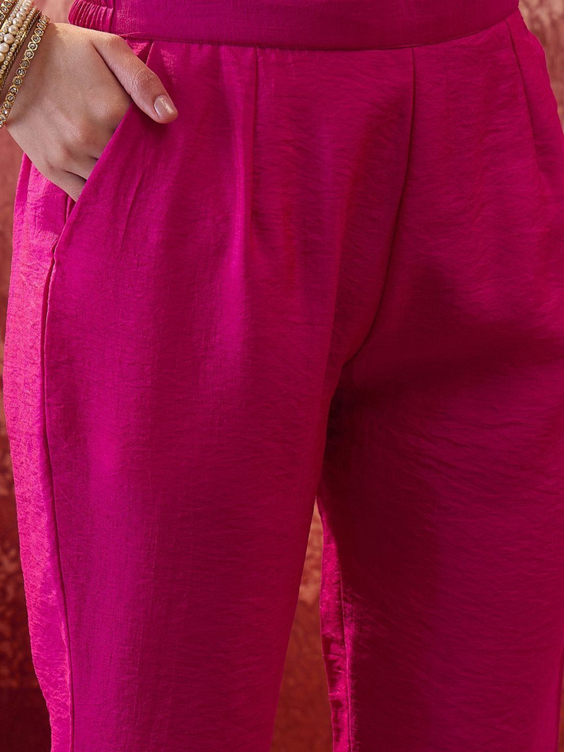 Image of Sangria Women Silk Blend Kurta Palazzo Set