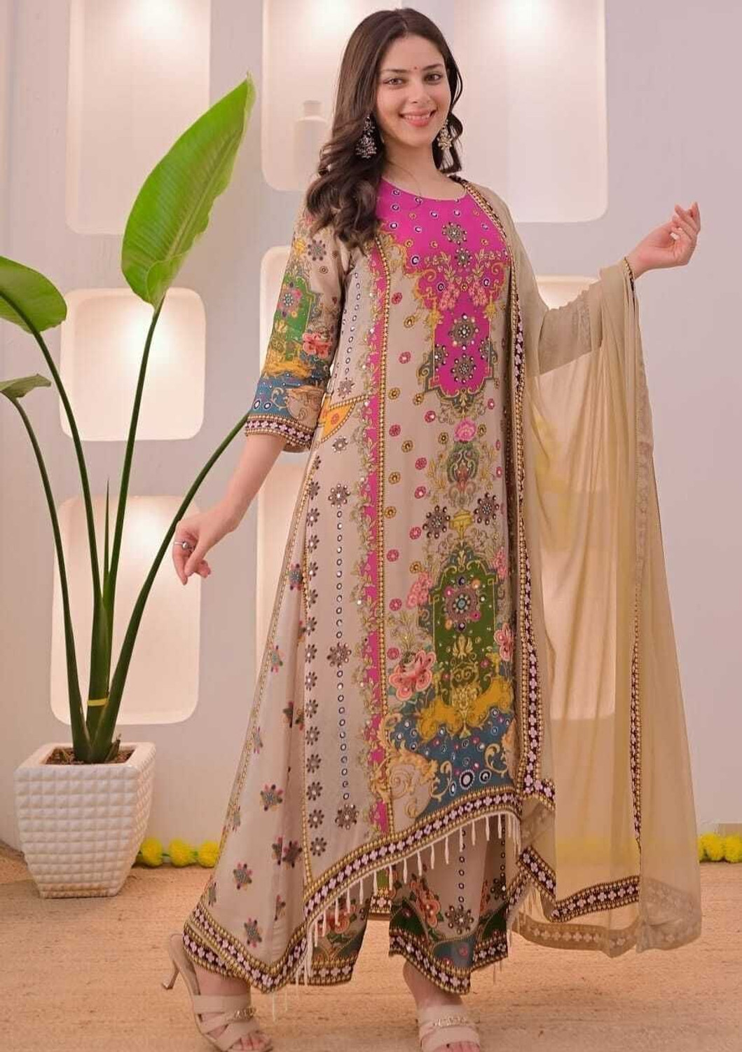 Image of MISHNEE FASHION Women Kurti Palazzo Dupatta Set