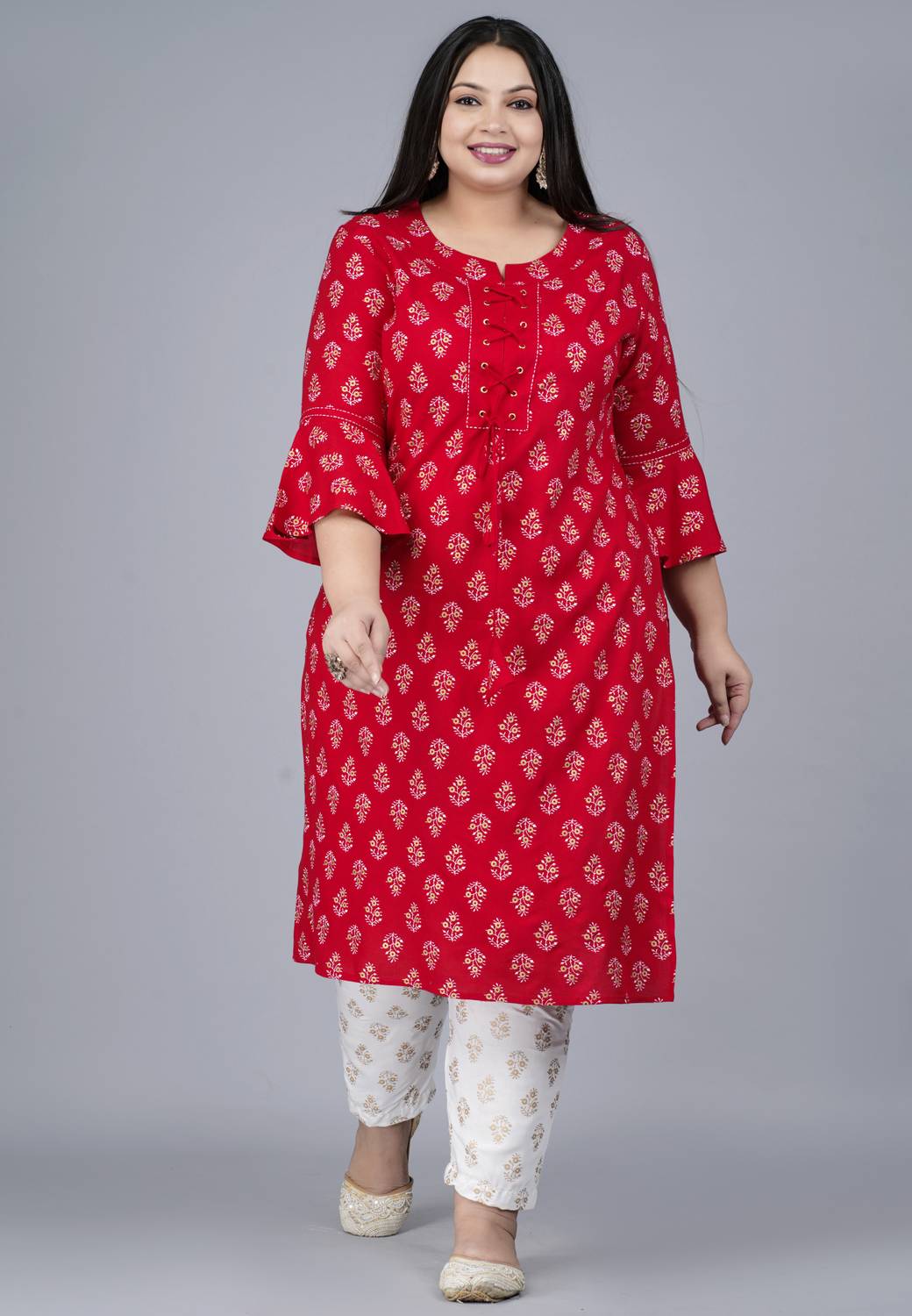 Pearl Ind Women Printed Viscose Rayon Straight Kurta (Red, White,
