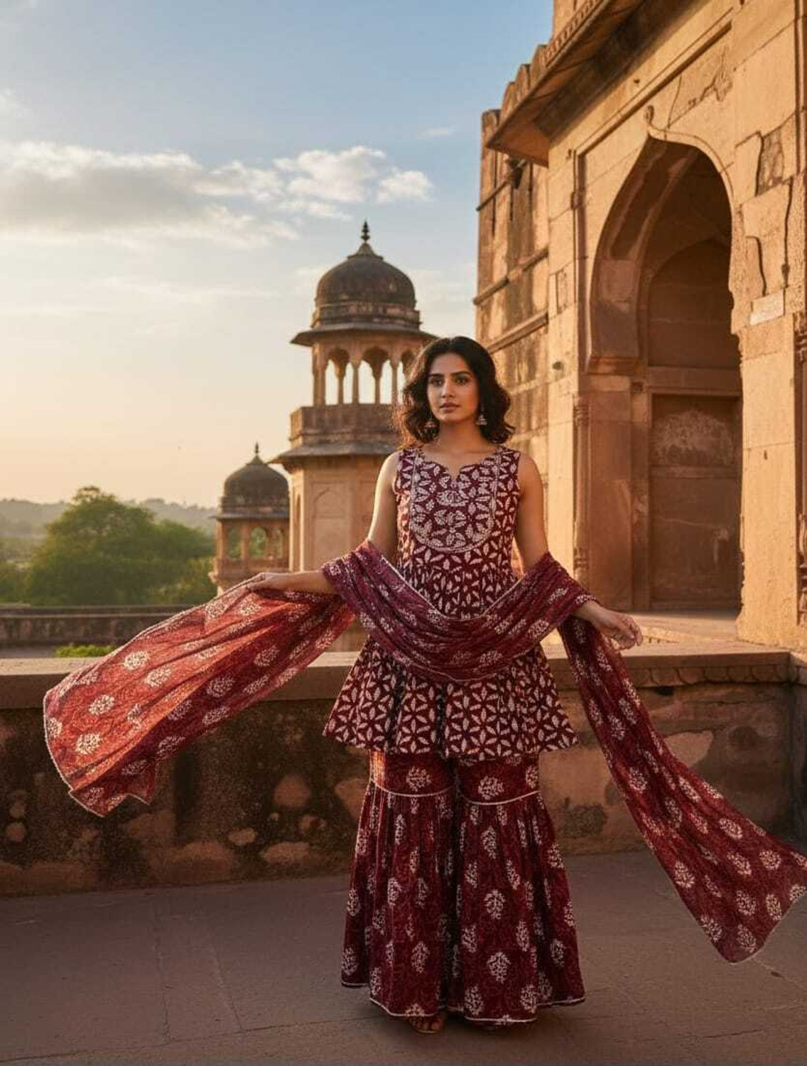 Image of GAAISH Women Kurti Sharara Dupatta Set