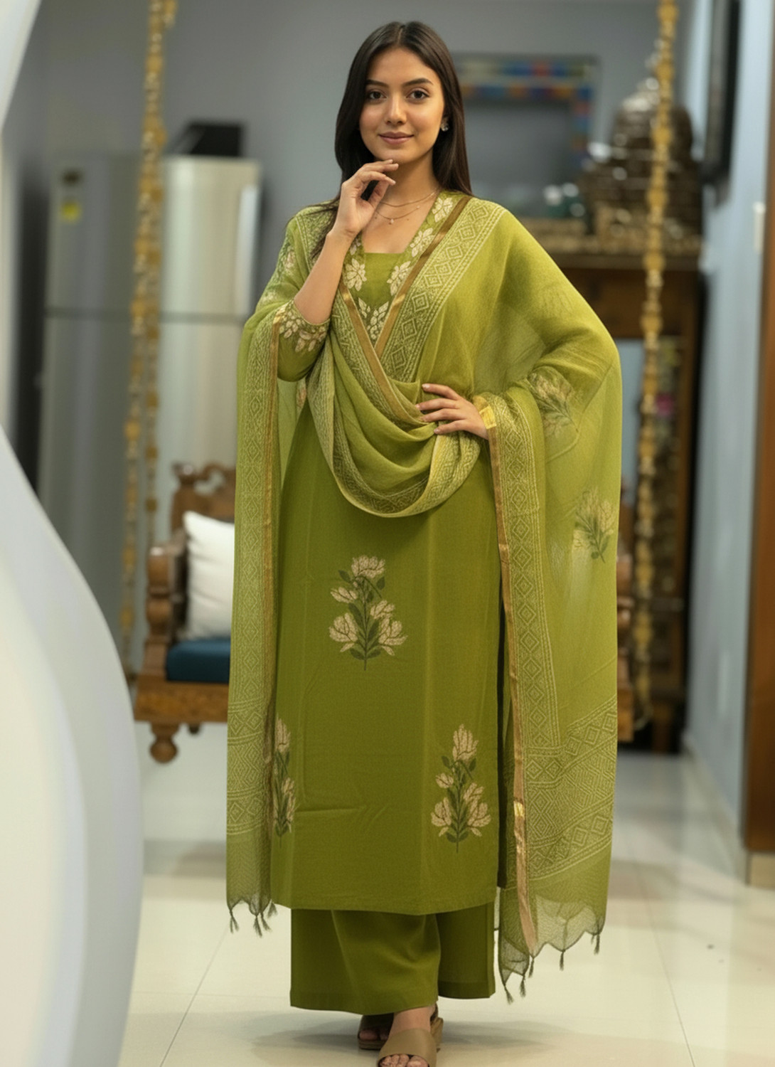 Image of Divastri Women Kurti Palazzo Dupatta Set