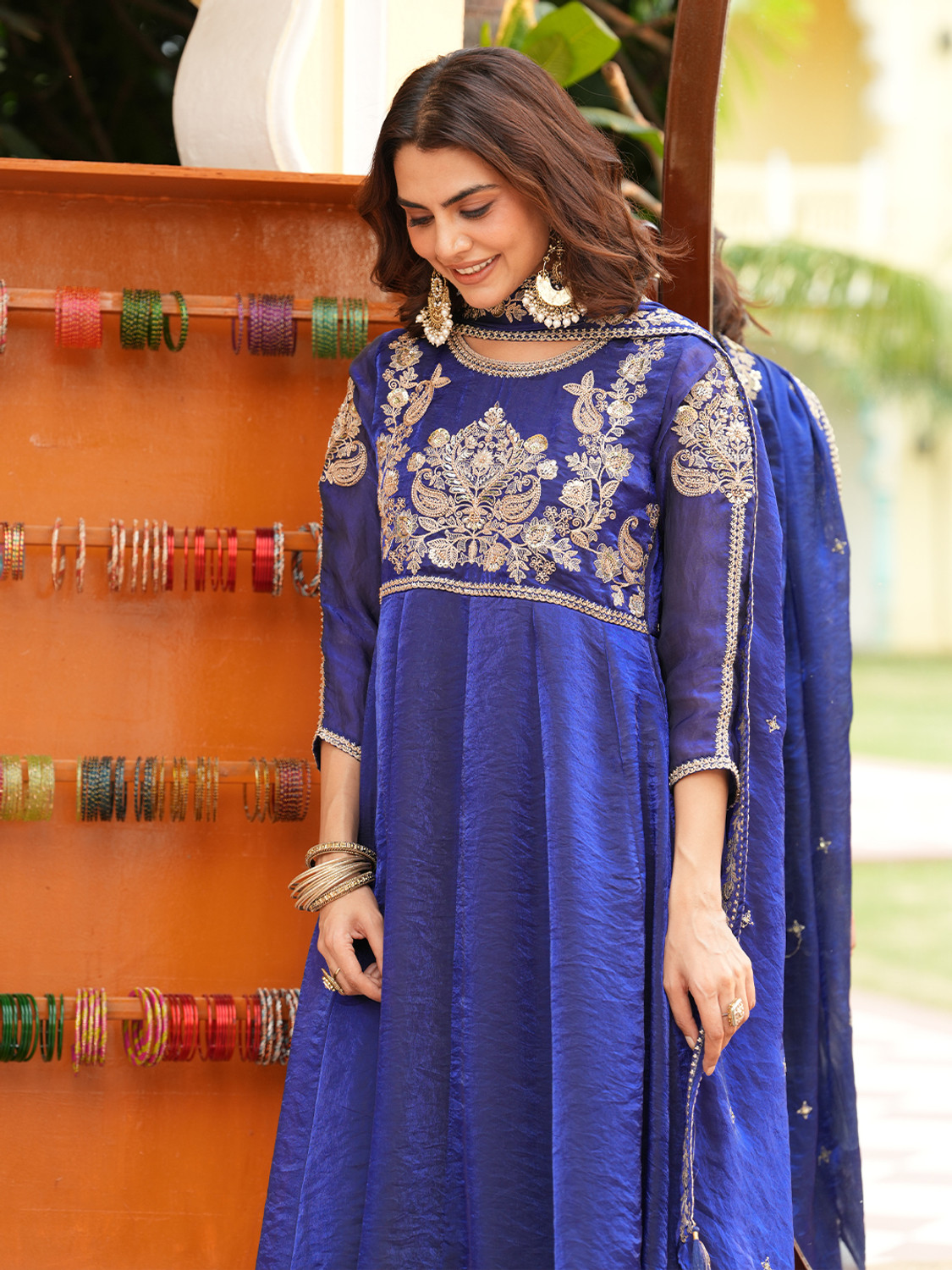 Image of Colors of Earth Women Kurta Palazzo Dupatta Set