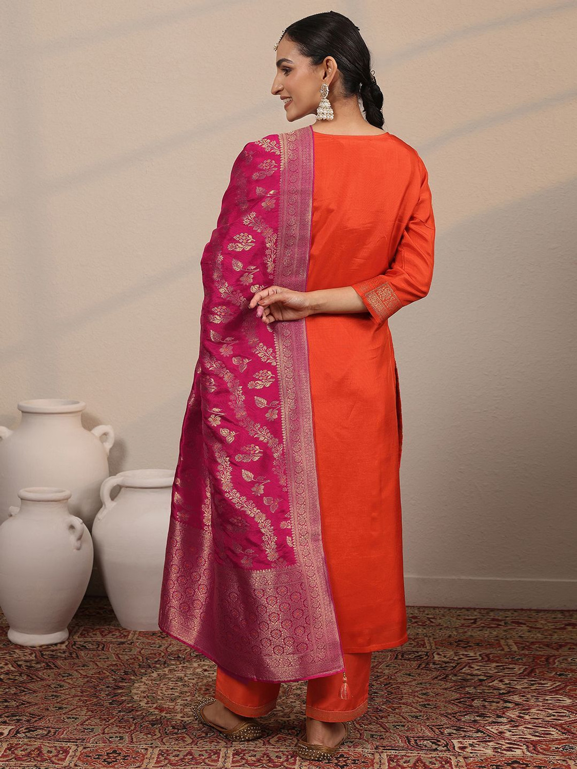 Image of LIBAS Women Silk Blend Kurta Pant Dupatta Set