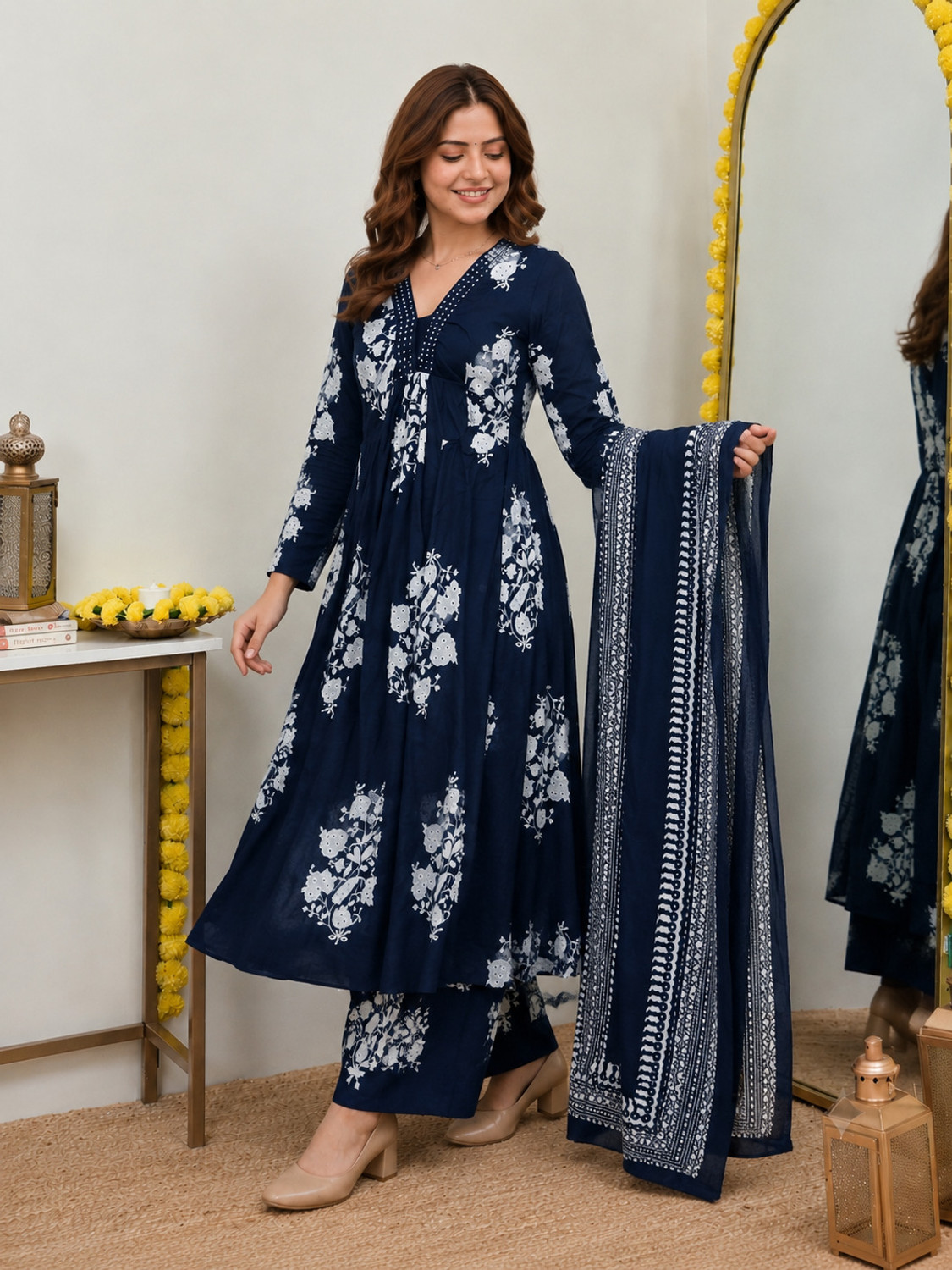 Image of Kishori Creations Women Kurta Palazzo Dupatta Set