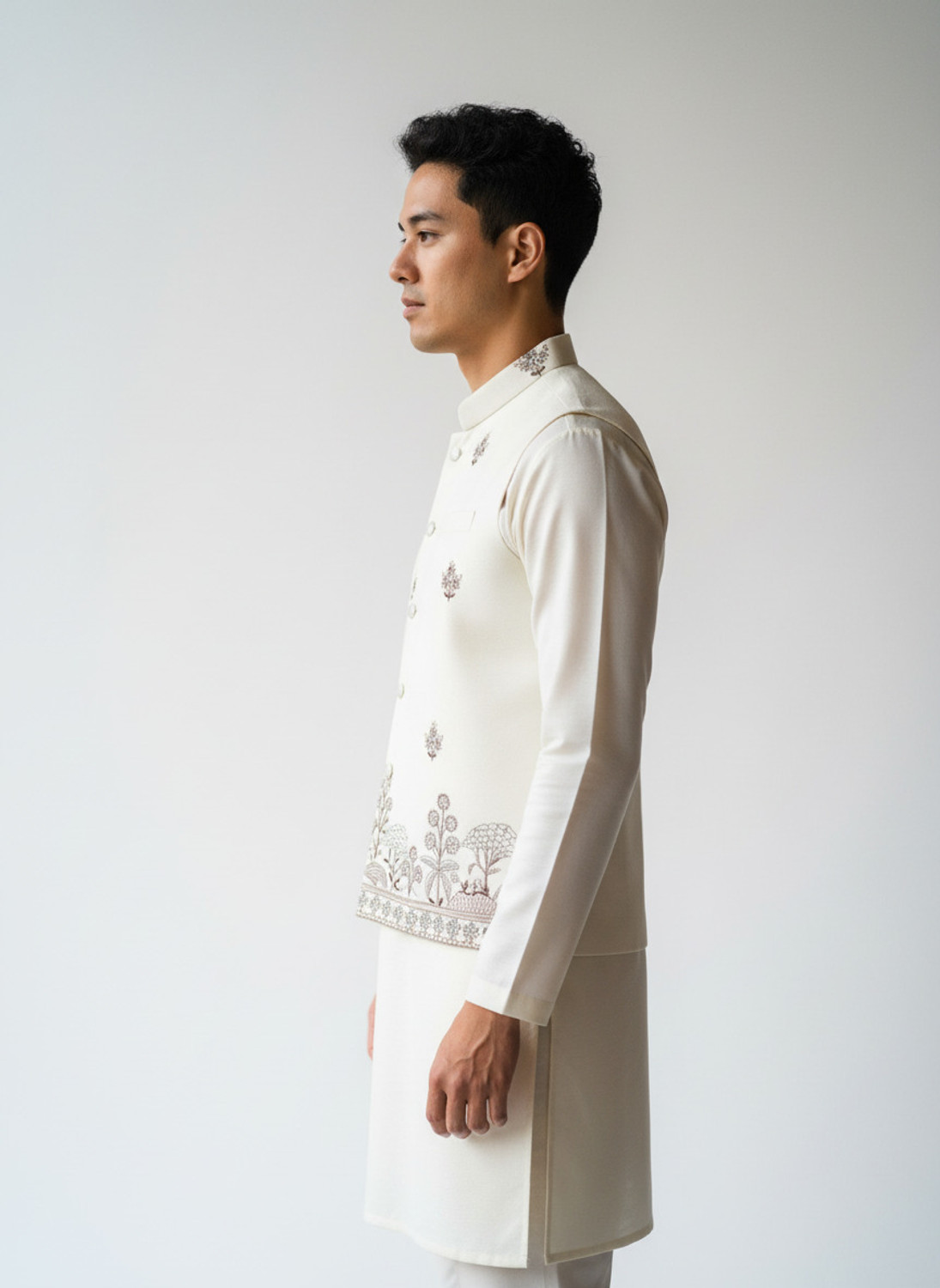 Image of click n buy Men Kurta Pant Ethnic Jacket Set
