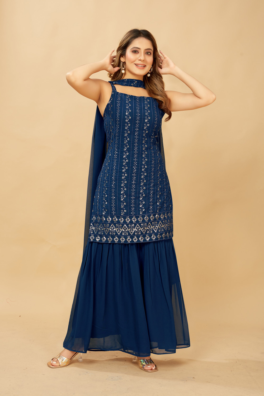 Image of LH ENTERPRISE Women Kurta Sharara Dupatta Set