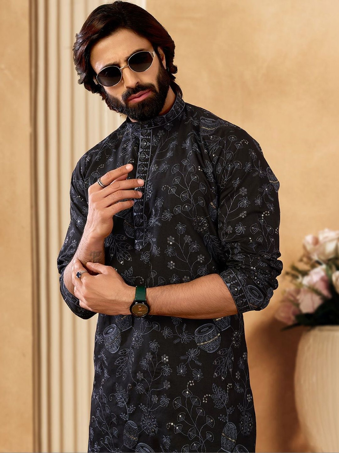 Image of House of Pataudi Men Embellished A-line Kurta
