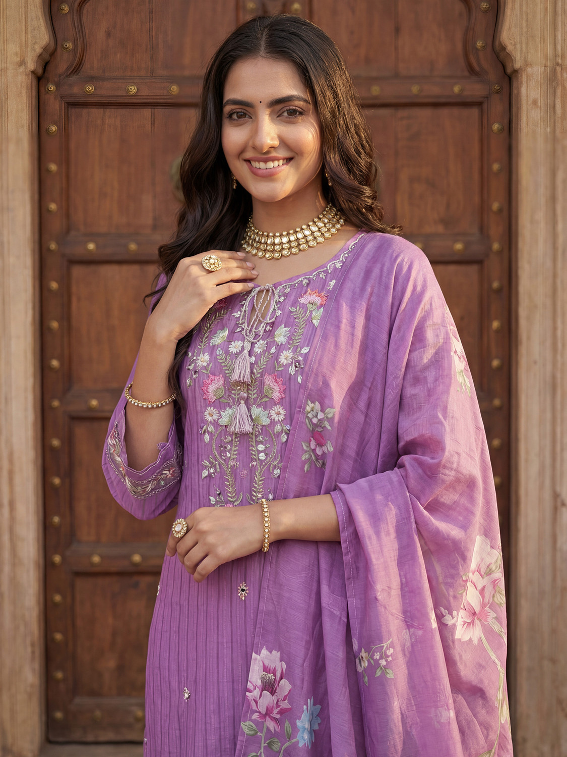 Image of Indo Era Women Pure Cotton Kurta Pant Dupatta Set
