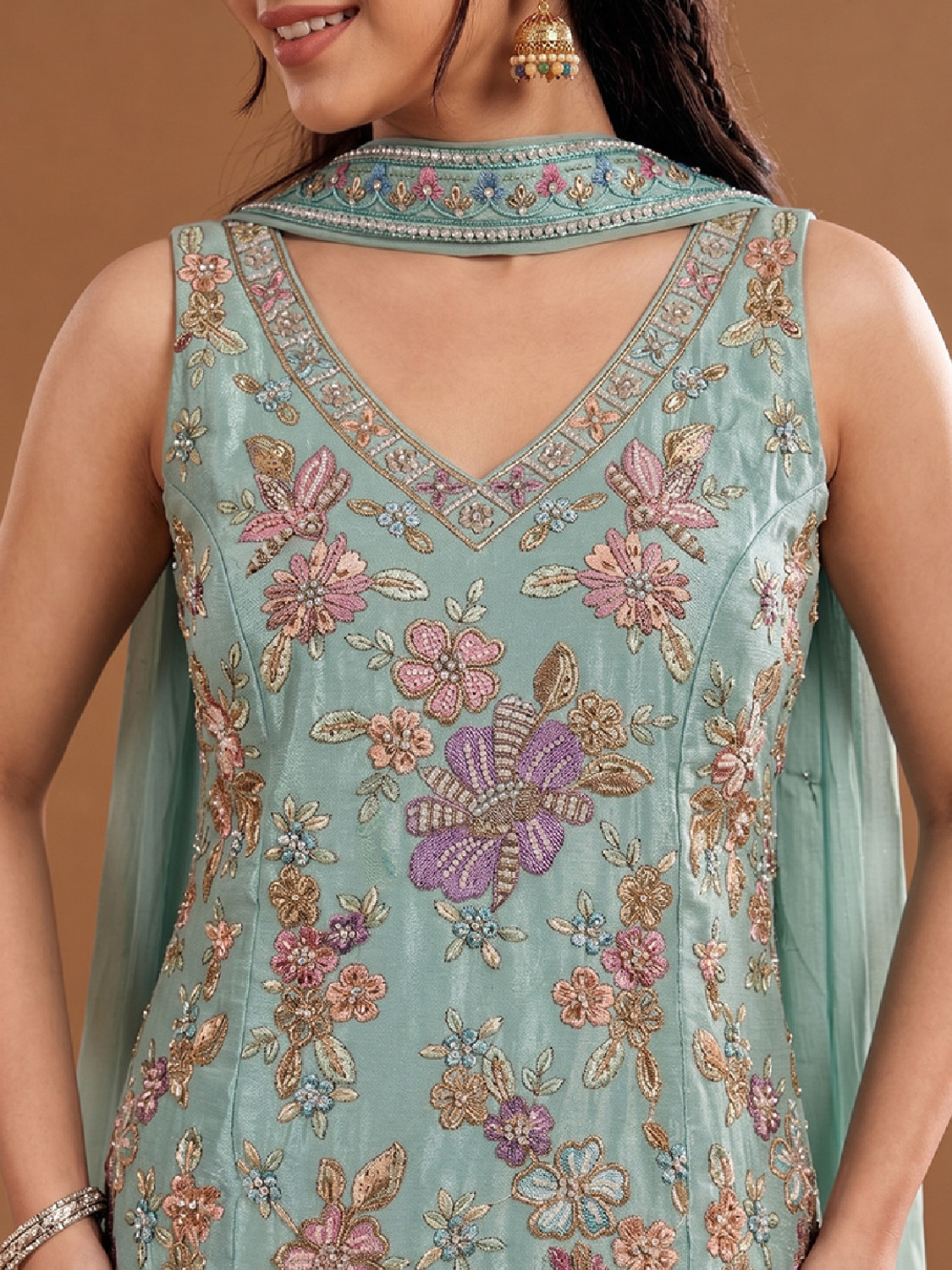 Image of Varanga Women Silk Blend Kurta Pant Dupatta Set