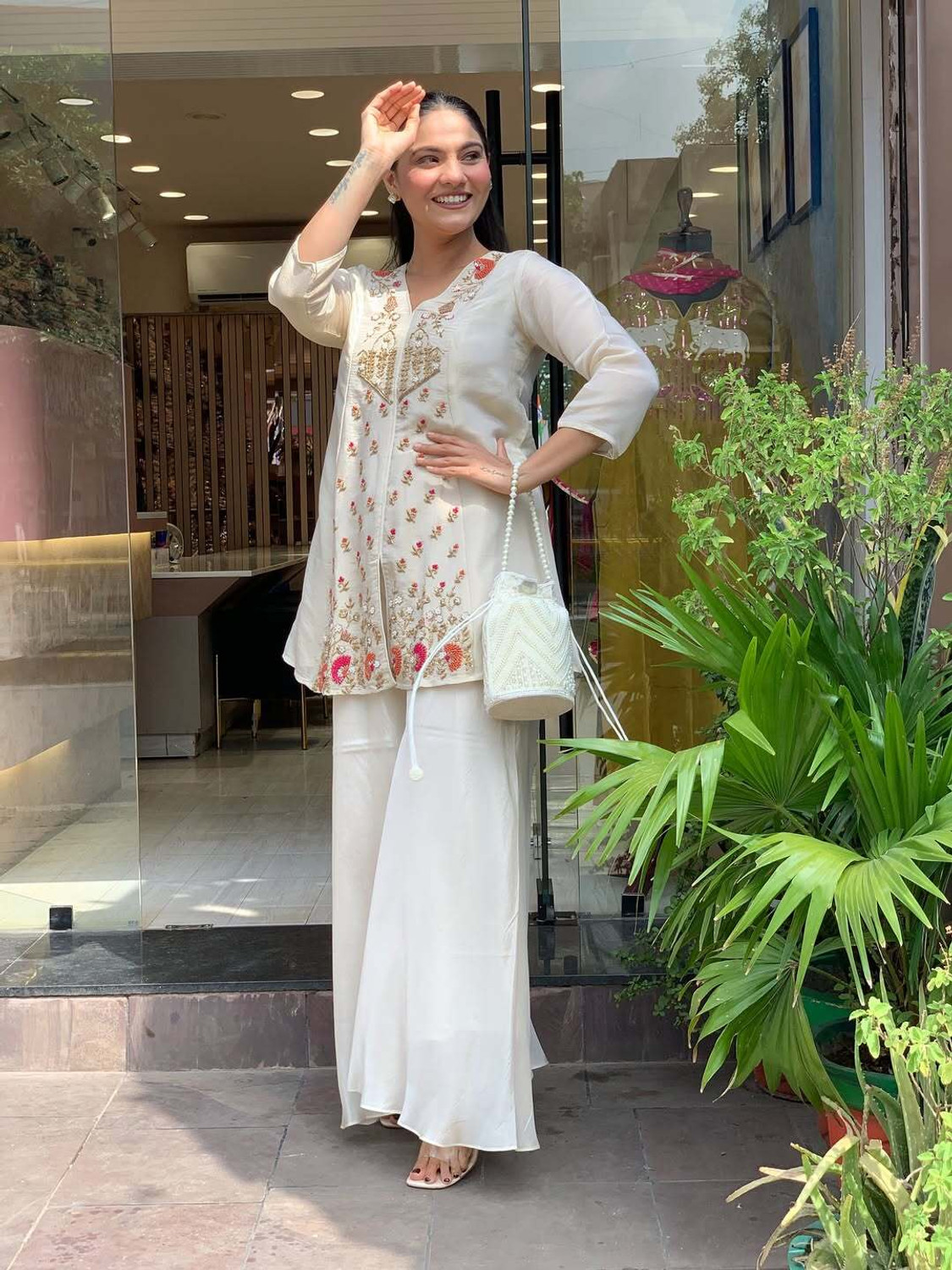 Image of MAHELIKA Women Ethnic Top Palazzo Set