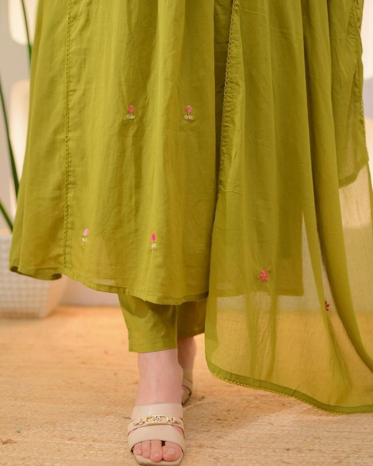 Image of RUA COLLECTION Women Pure Cotton Kurta Pant Dupatta Set