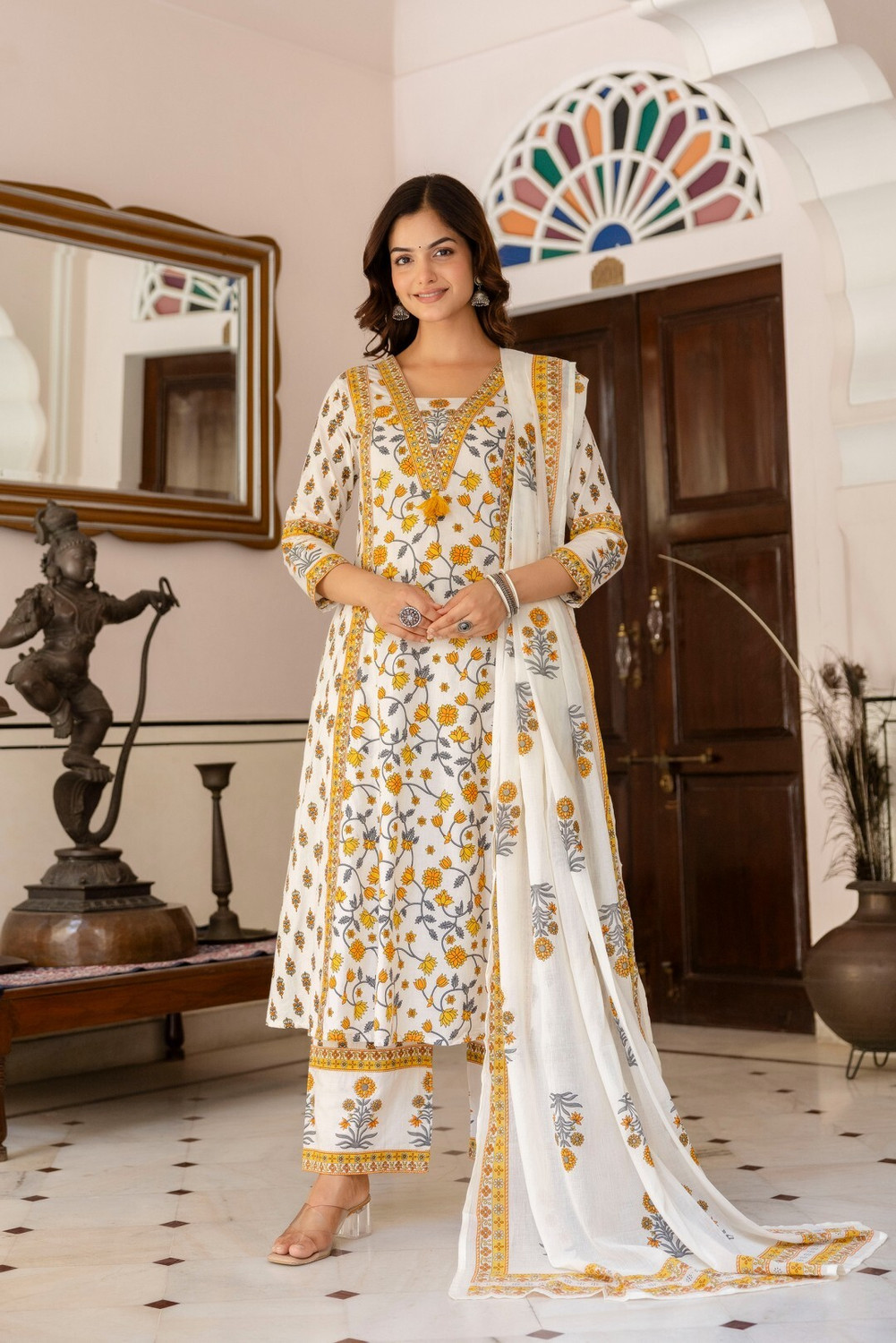 Image of ANOUK Women Kurta Palazzo Dupatta Set