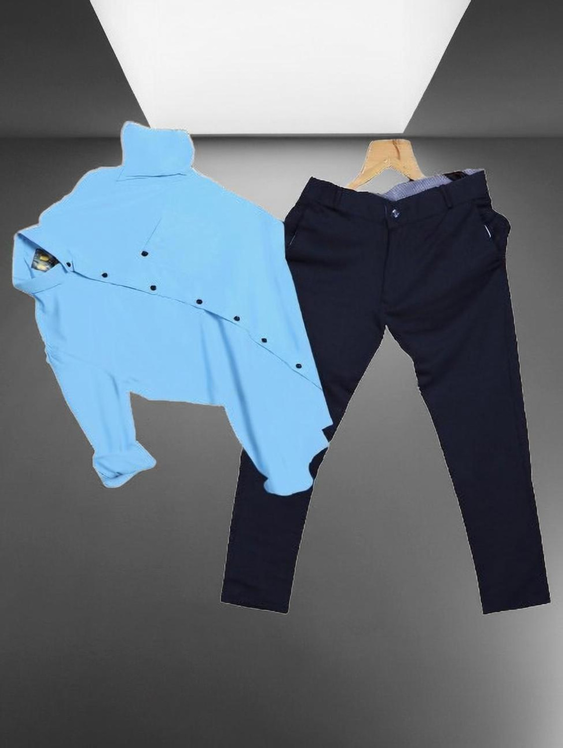 Image of Jumii Enterprise Men Solid Casual Blue, Black Shirt