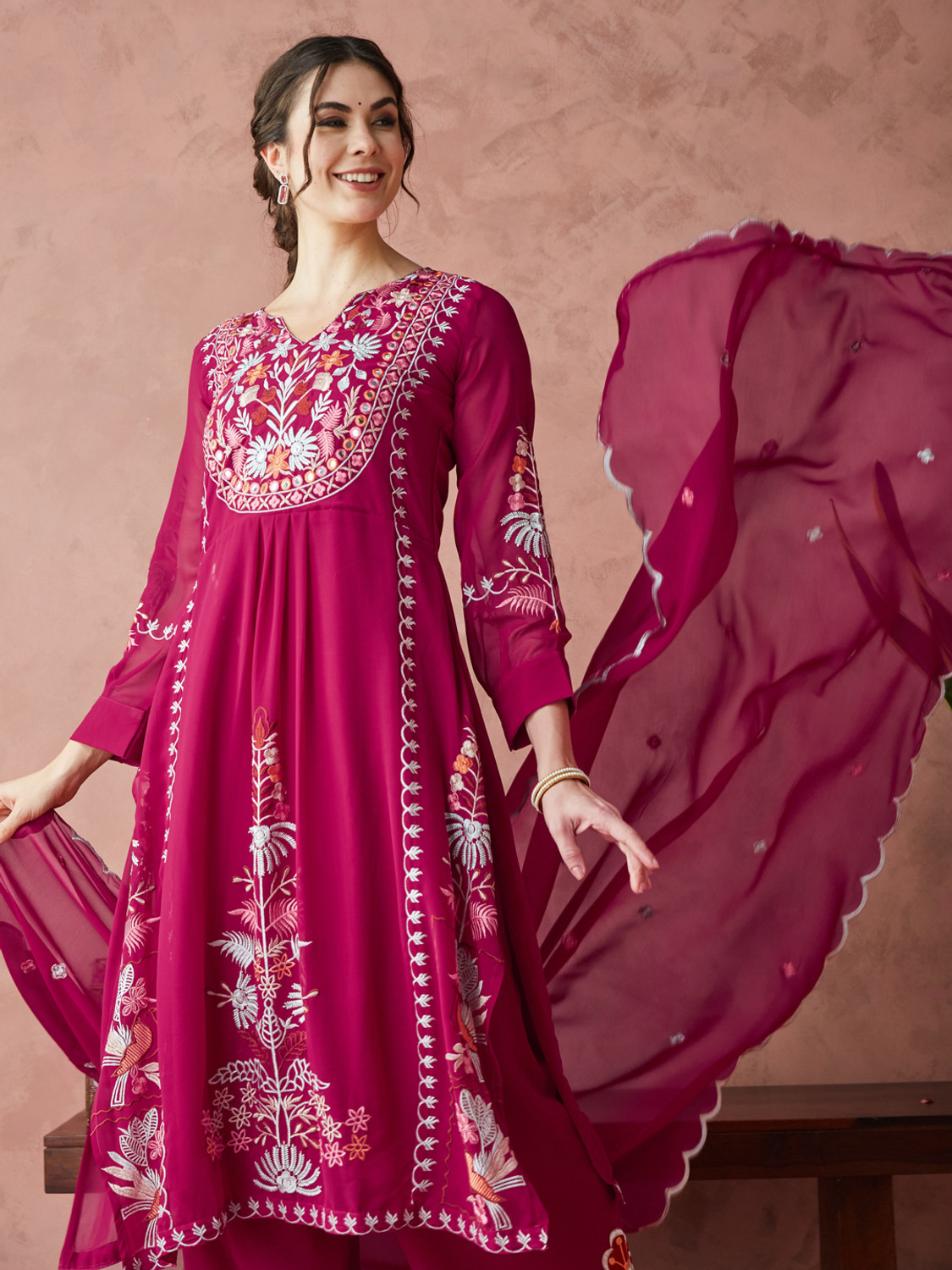 Image of Tasrika Women Kurta Palazzo Attached Dupatta Set
