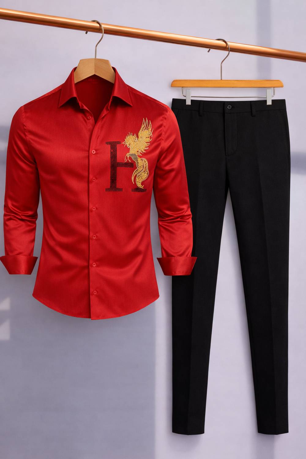 Black Deer Men Shirt Pant Set