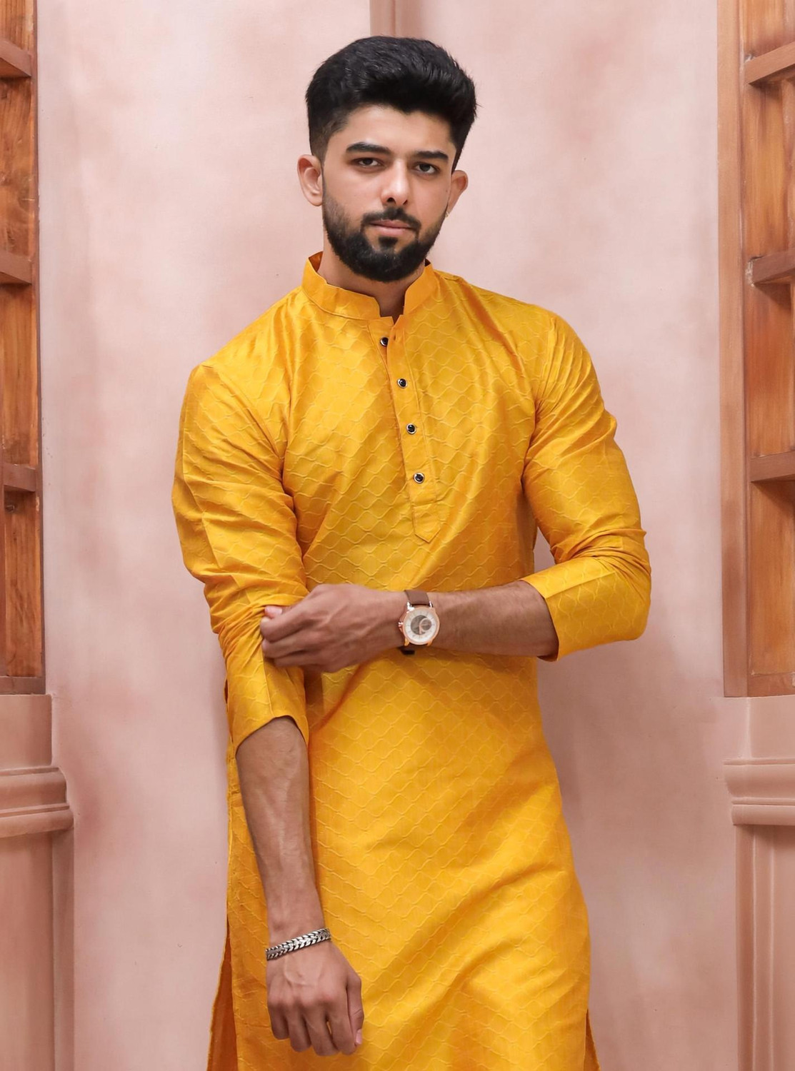 Image of Koshin Men Self Design Straight Kurta