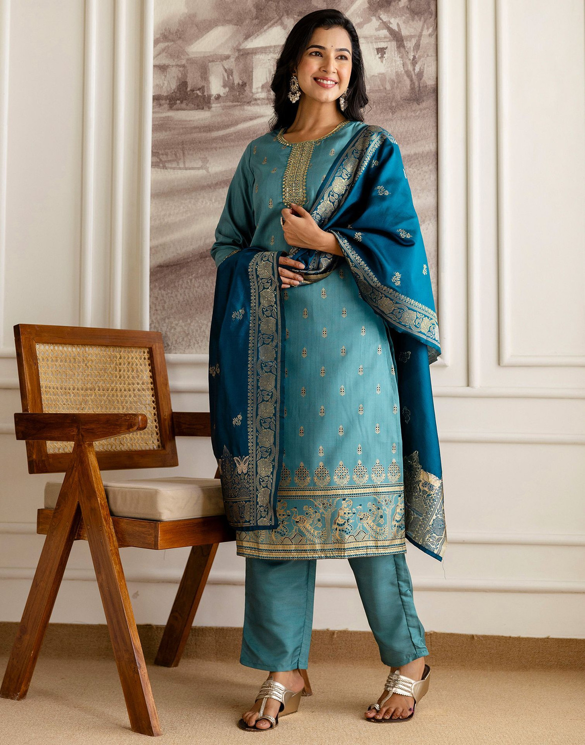 Image of Skylee Women Kurta Pant Dupatta Set