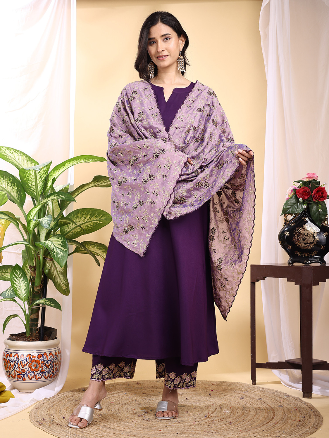 Image of Hirvanti Fashion Women Kurta Palazzo Dupatta Set