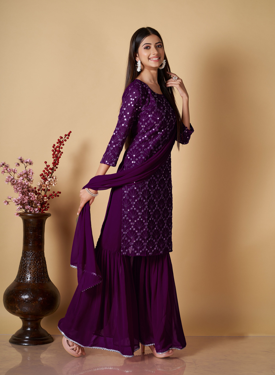Image of Balveer Creation Women Kurta Sharara Dupatta Set