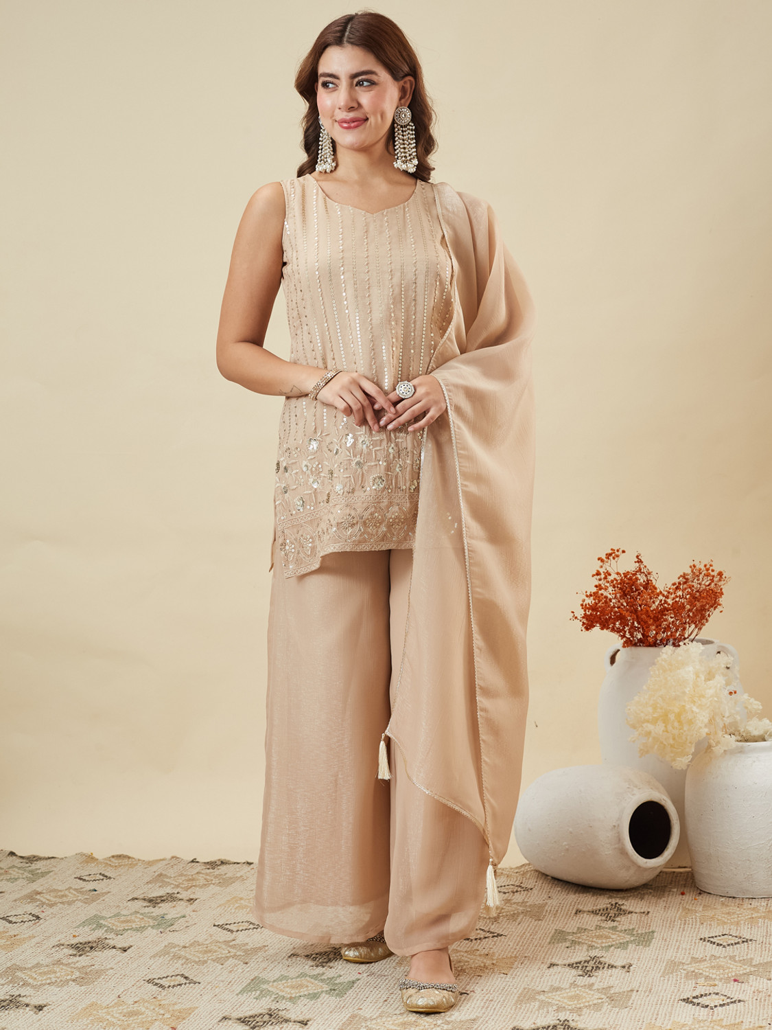Image of MOKOSH Women Kurta Sharara Dupatta Set