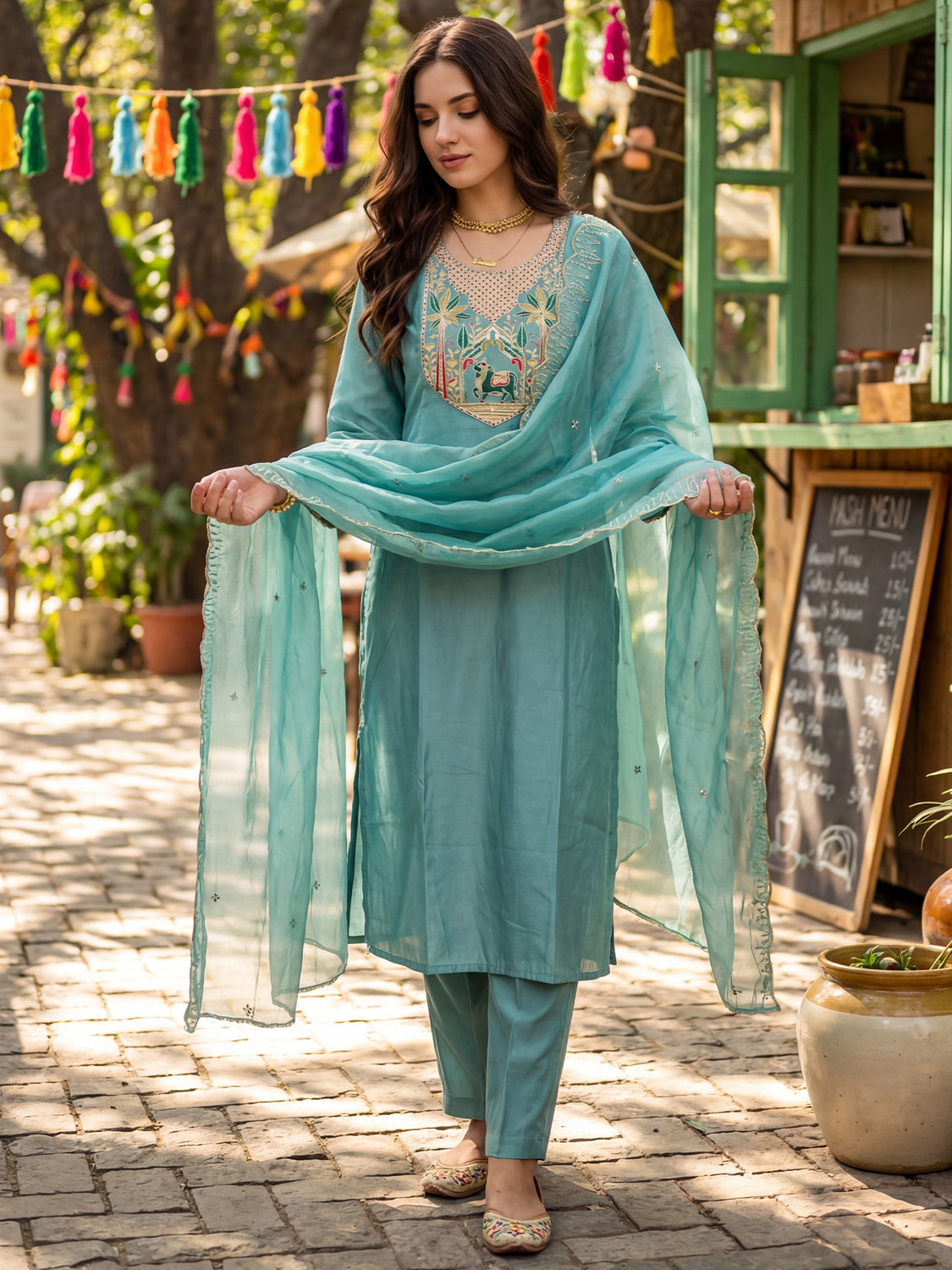 Image of Indo Era Women Kurta Pant Dupatta Set