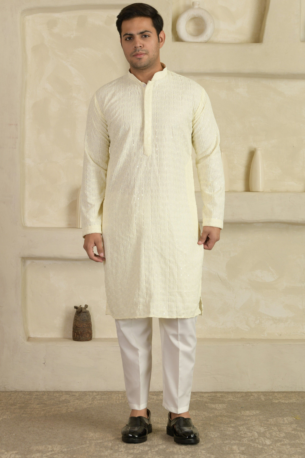 Image of LEMONX Men Embellished Straight Kurta