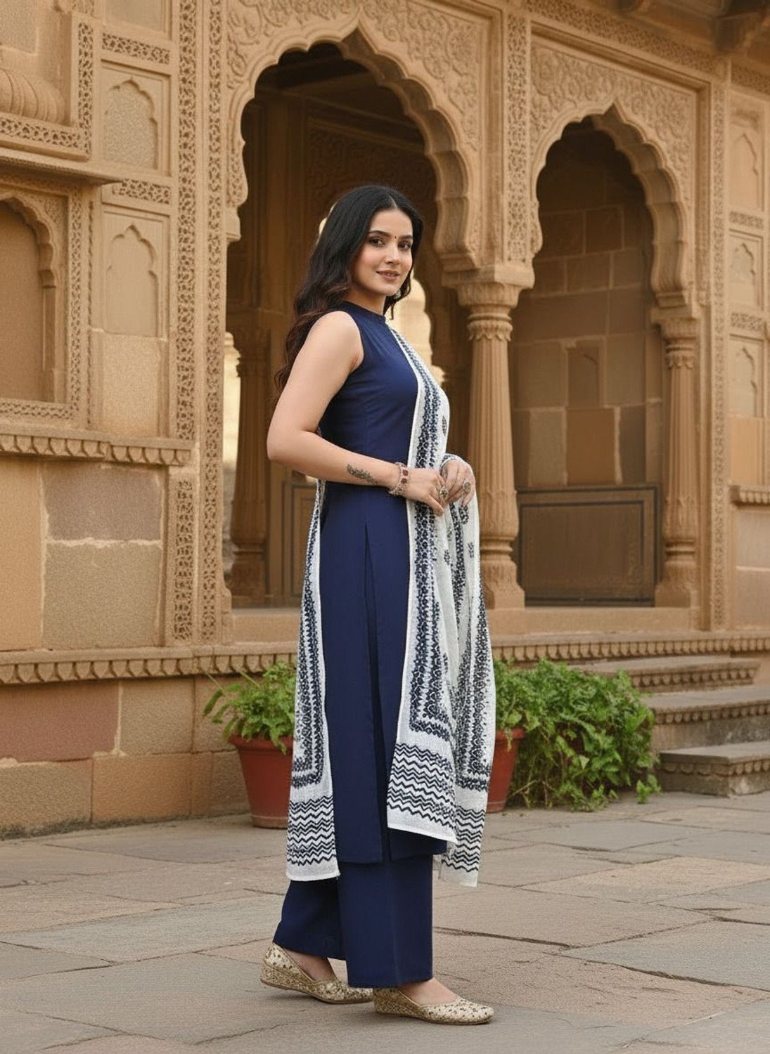 Image of AVANSHEE Women Kurta Palazzo Dupatta Set