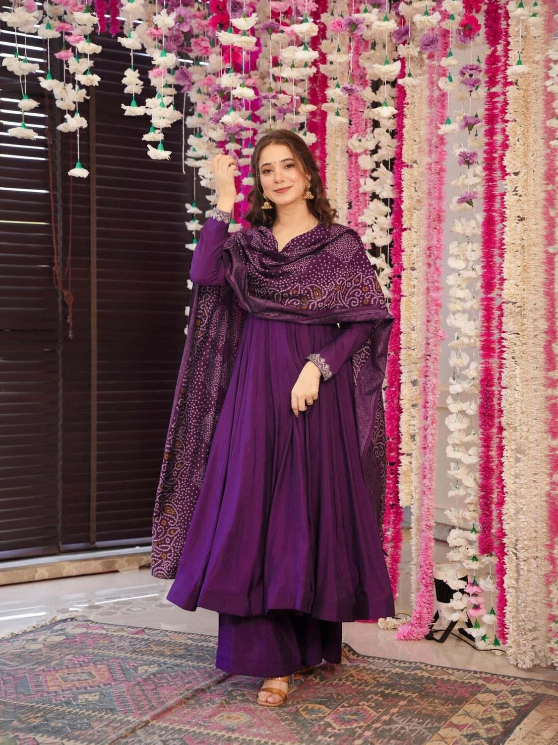 Image of Vastrangam Solid Anarkali Kurta, Bottom & Dupatta Set