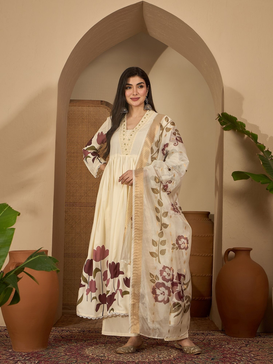 Image of Stylum Women Kurta Palazzo Dupatta Set