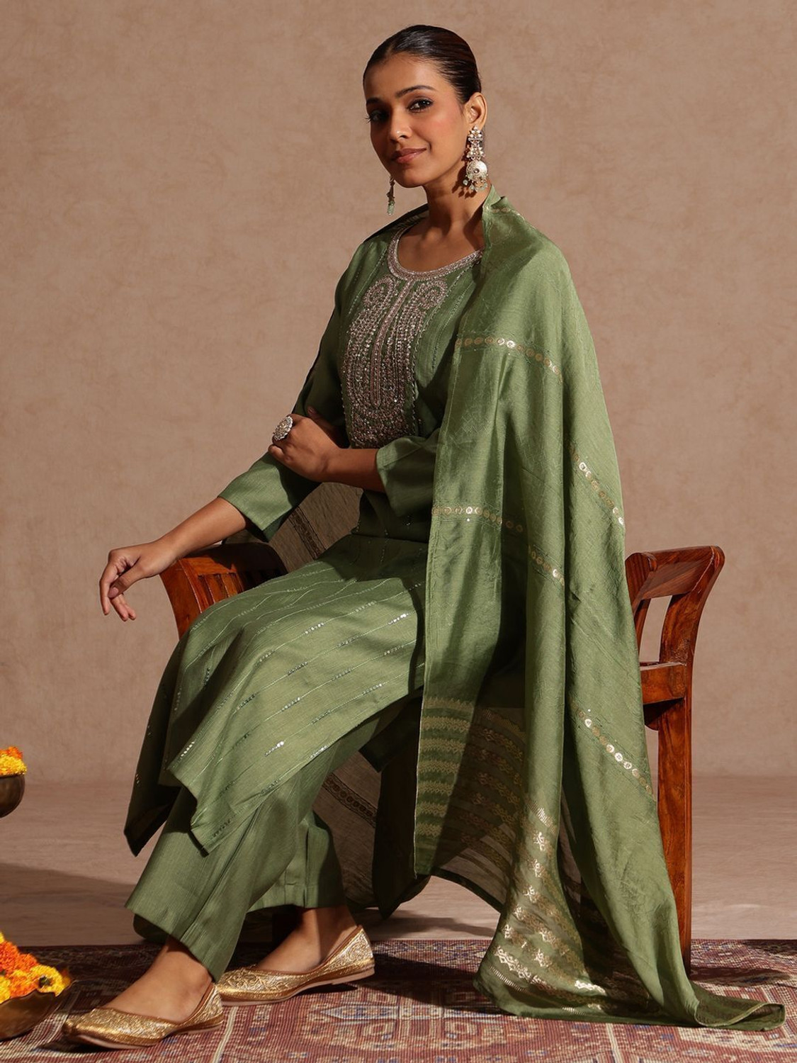 Image of Janasya Women Kurti Pant Dupatta Set