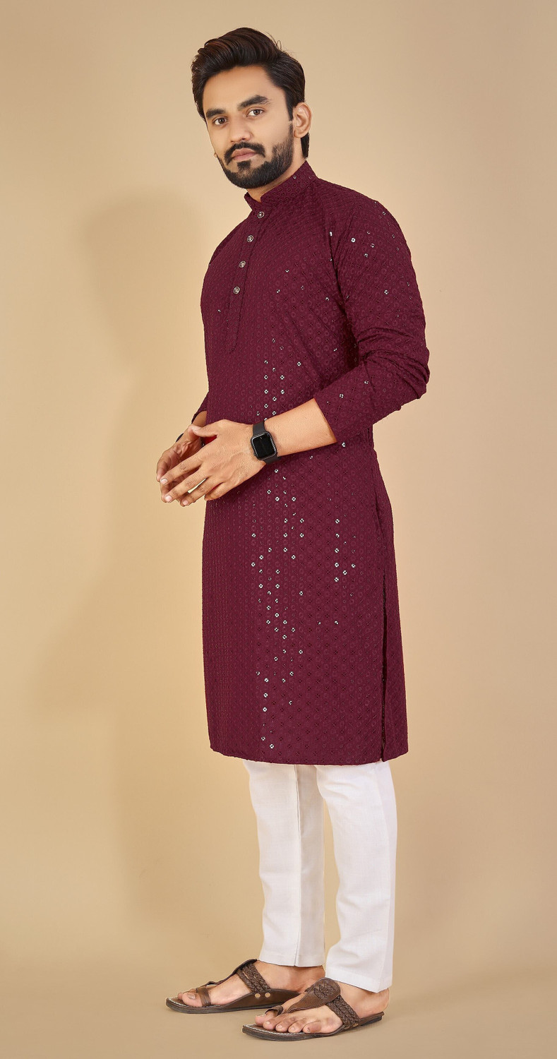 Image of MENSKURTA Men Embellished Straight Kurta
