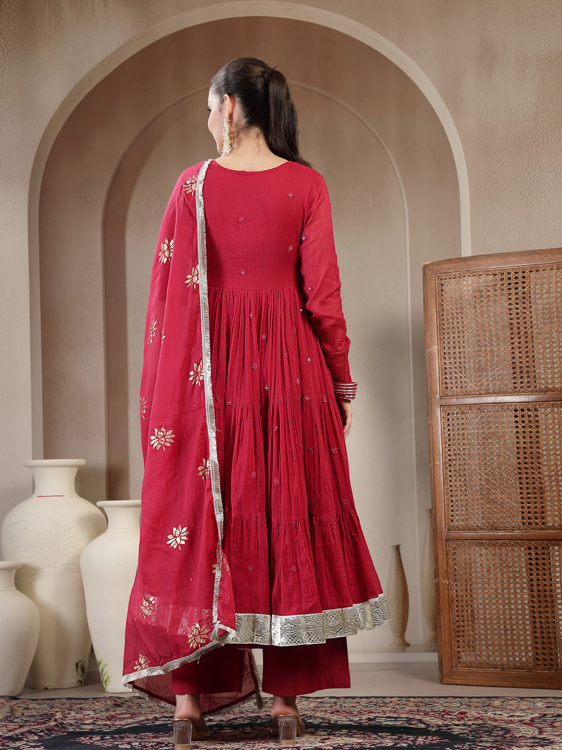 Image of Gulmohar Jaipur Women Kurta Palazzo Dupatta Set