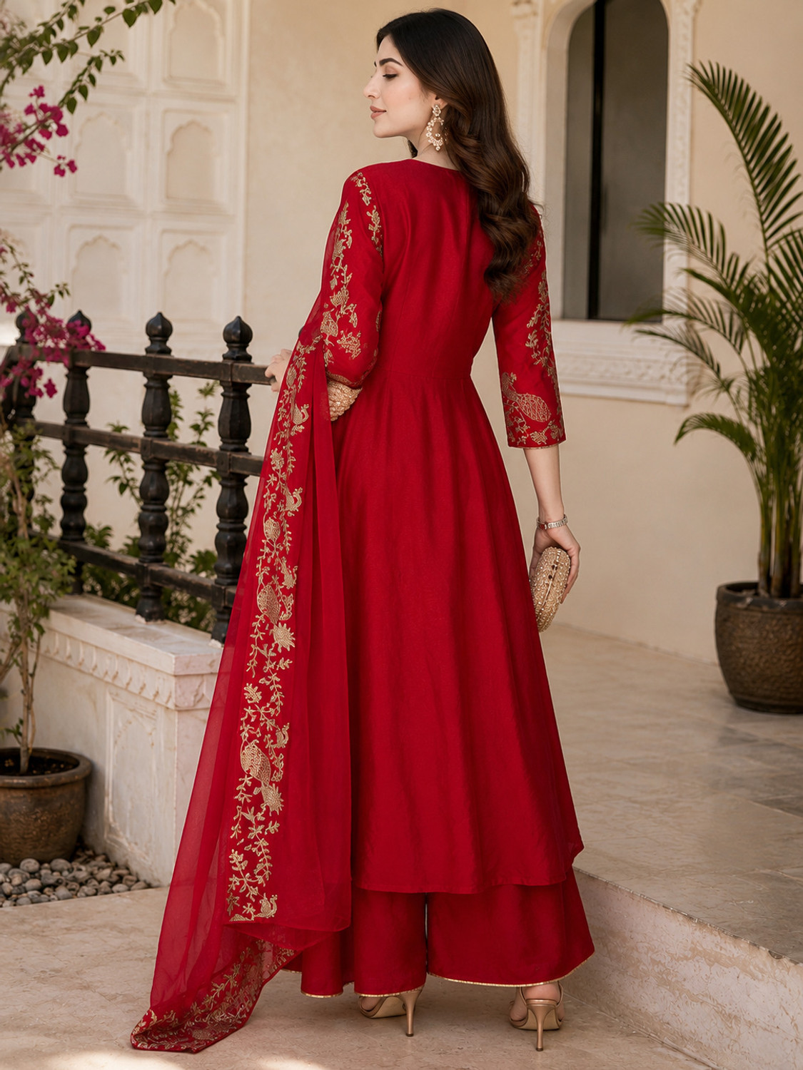 Image of Arriva Fab Women Pure Silk Kurta Palazzo Dupatta Set