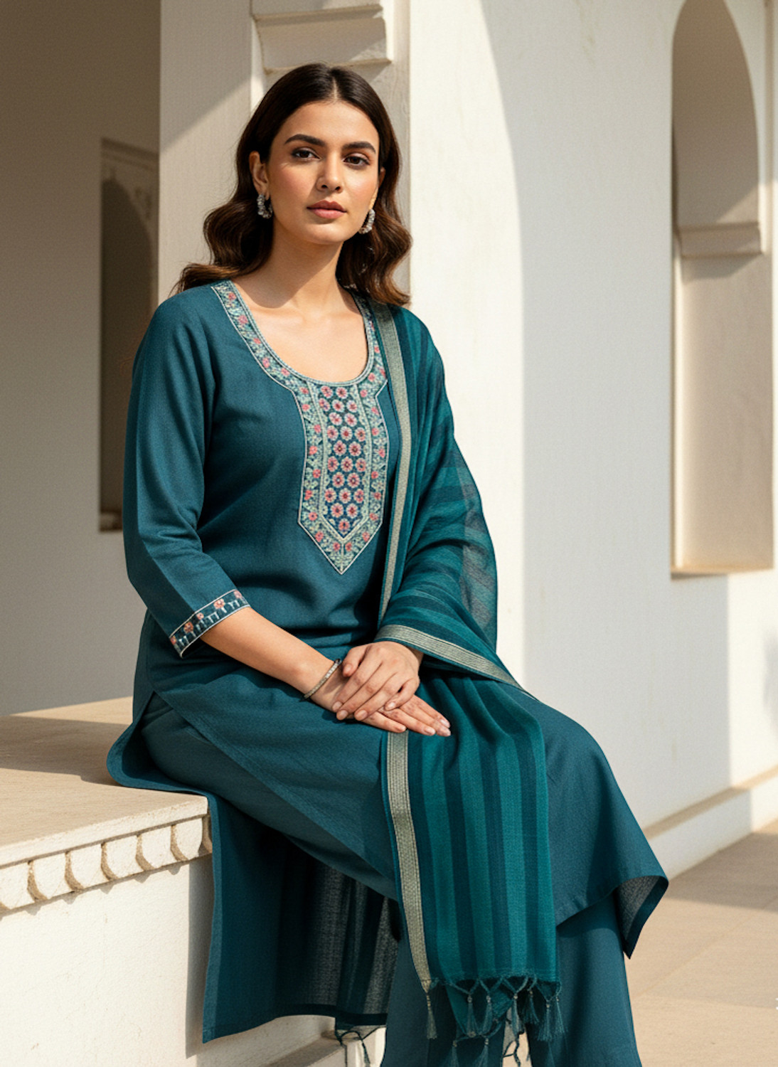 Image of IBRANA Women Kurta Pant Dupatta Set