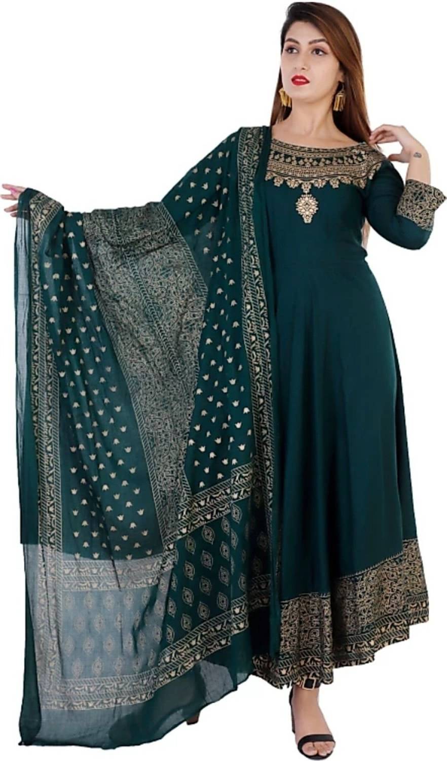 Dimonsher Women Printed Cotton Rayon Anarkali Kurta With Attached