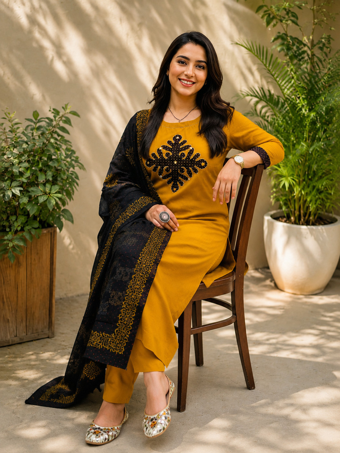 Image of SHREEPADSAREES Women Pure Cotton Kurti Pant Dupatta Set