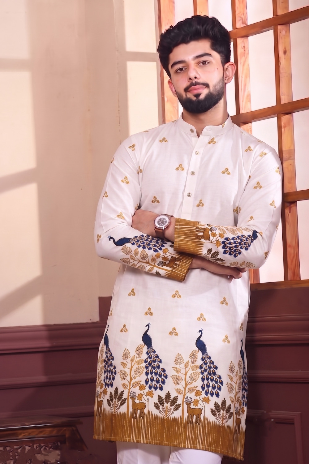 Image of Nirwearr Men Printed Straight Kurta