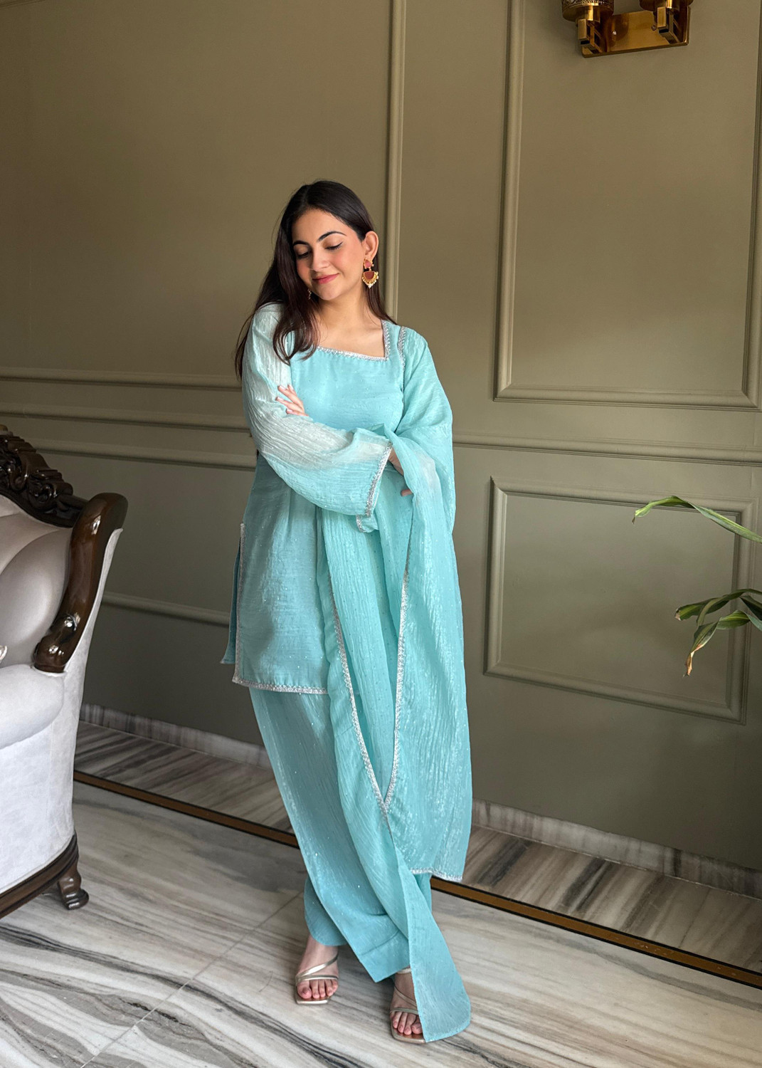 Image of SURPANTH Women Kurta Palazzo Dupatta Set