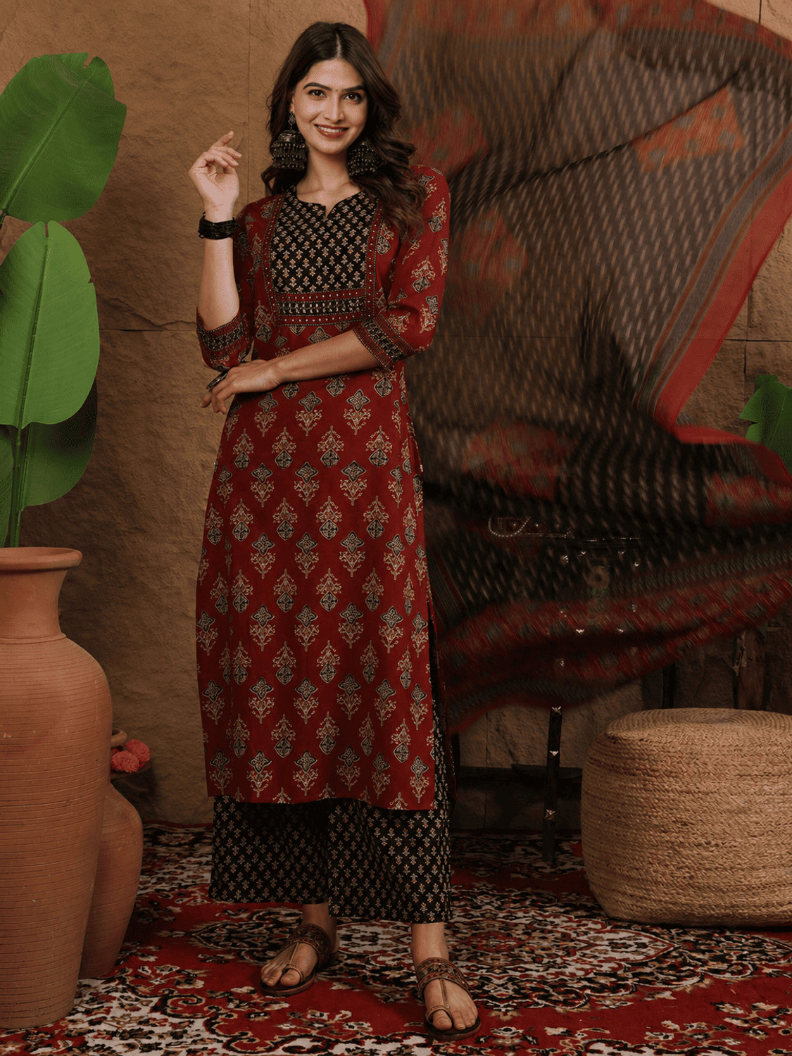 Image of S4K Women Kurta Palazzo Dupatta Set