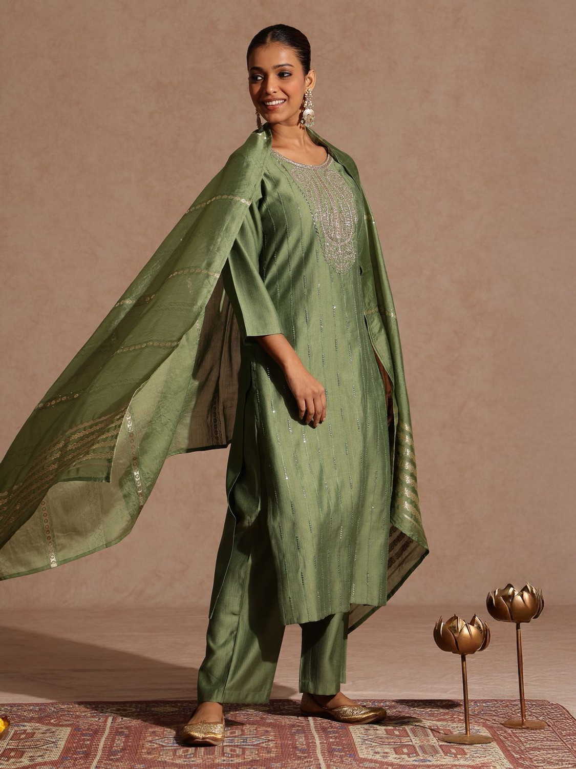 Image of Janasya Women Kurti Pant Dupatta Set