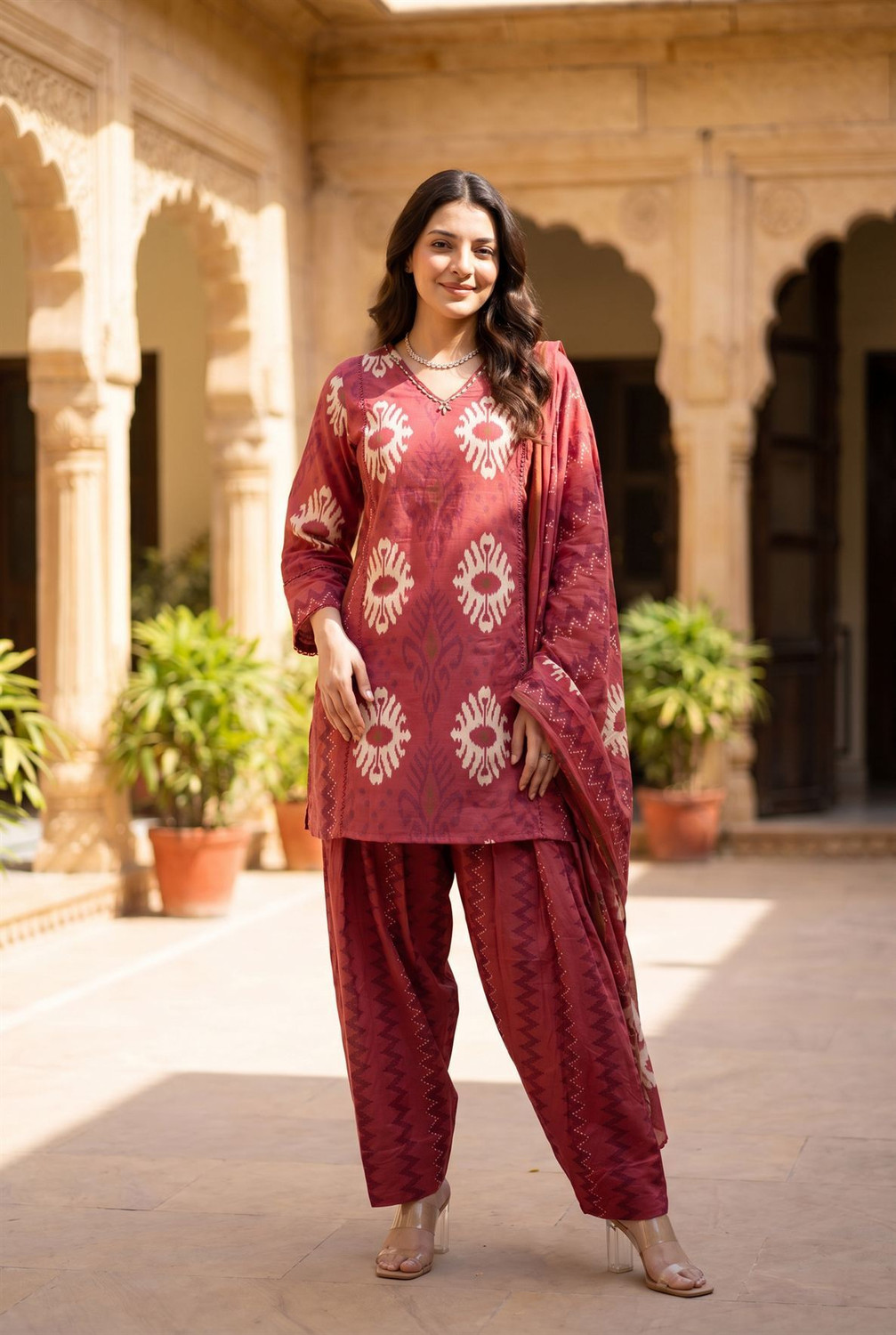 Image of WOOMN Women Pure Cotton Kurta Pant Dupatta Set