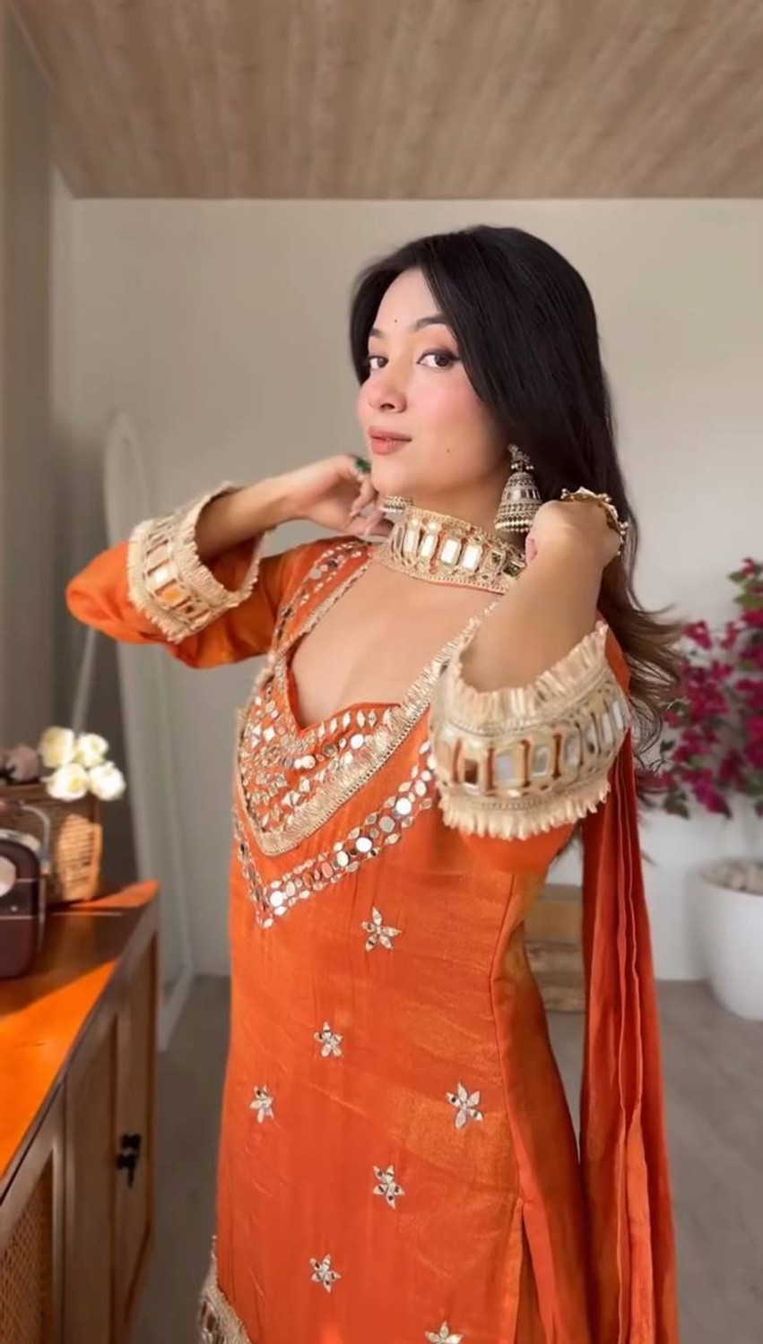 Image of RILLOURA Women Kurti Palazzo Dupatta Set