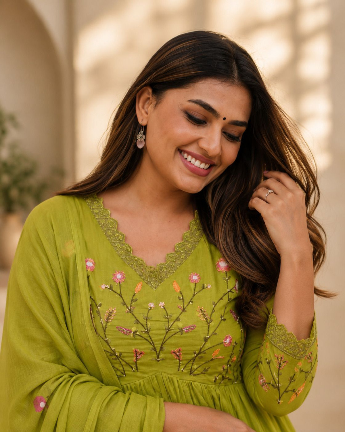 Image of SI and KU Fabrics Embroidered Anarkali Kurta, Bottom & Dupatta Set